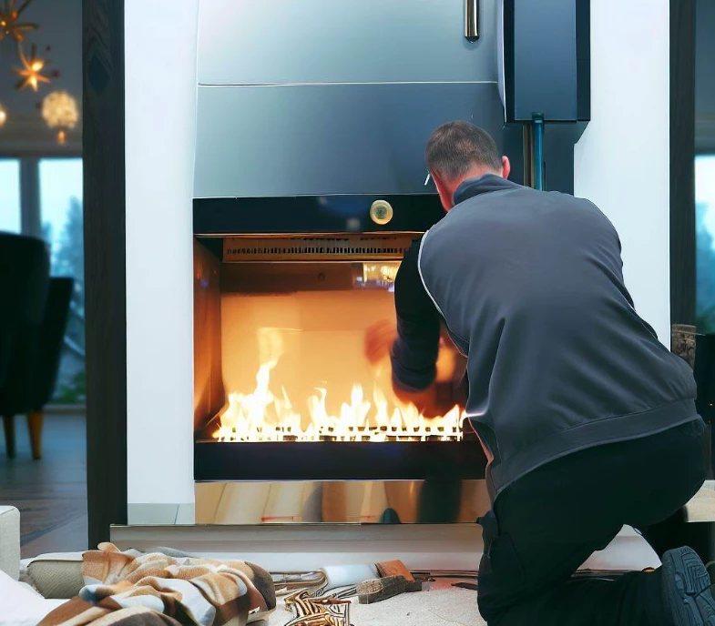 Installation of a fireplace by Techno Gas in a Burnaby residence.